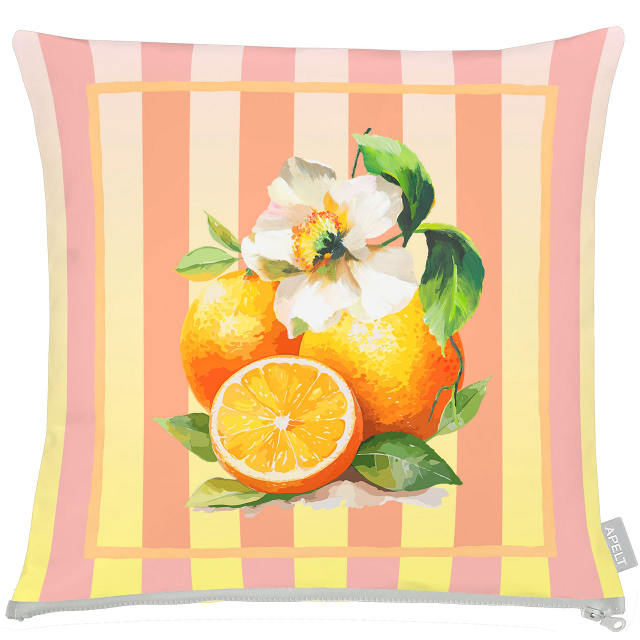 apelt-3811-kissenbezug-orangen-motiv-auf-changierenden-streifen-outdoor-mit-flec image 1
