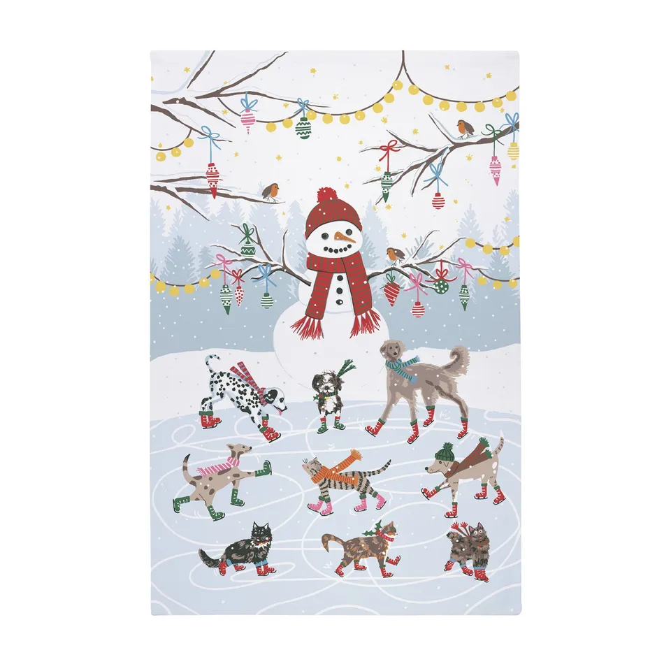 ulster-weavers-christmas-ice-skating-animals-geschirrtuch-baumwolle-blau image 1