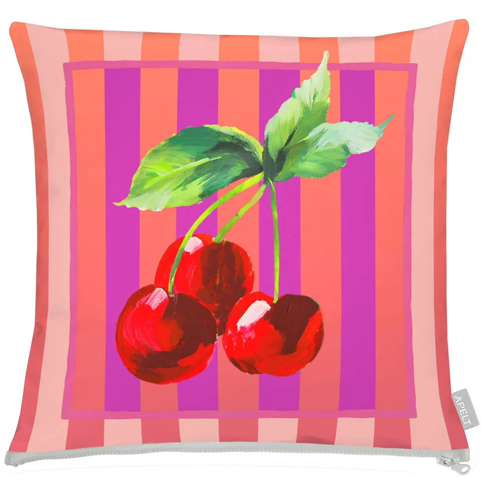 apelt-3813-kissen-sommerkirschen-auf-streifen-outdoor-mit-fleckschutz image 1