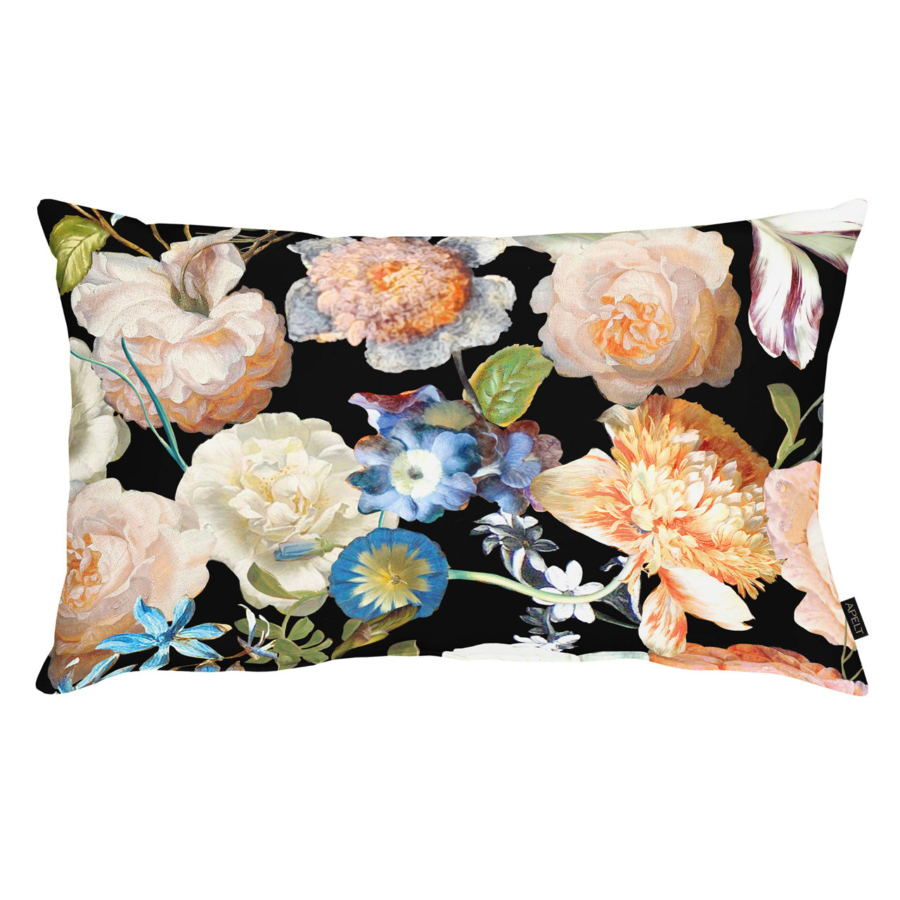 apelt-sophie-kopfkissen-40x80-baumwoll-satin-bl-tenmotiv-rosen-schwarz image 1