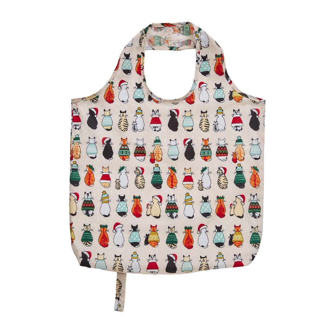 ulster-weavers-christmas-cats-in-waiting-falt-tasche-medium-rot-creme image 1