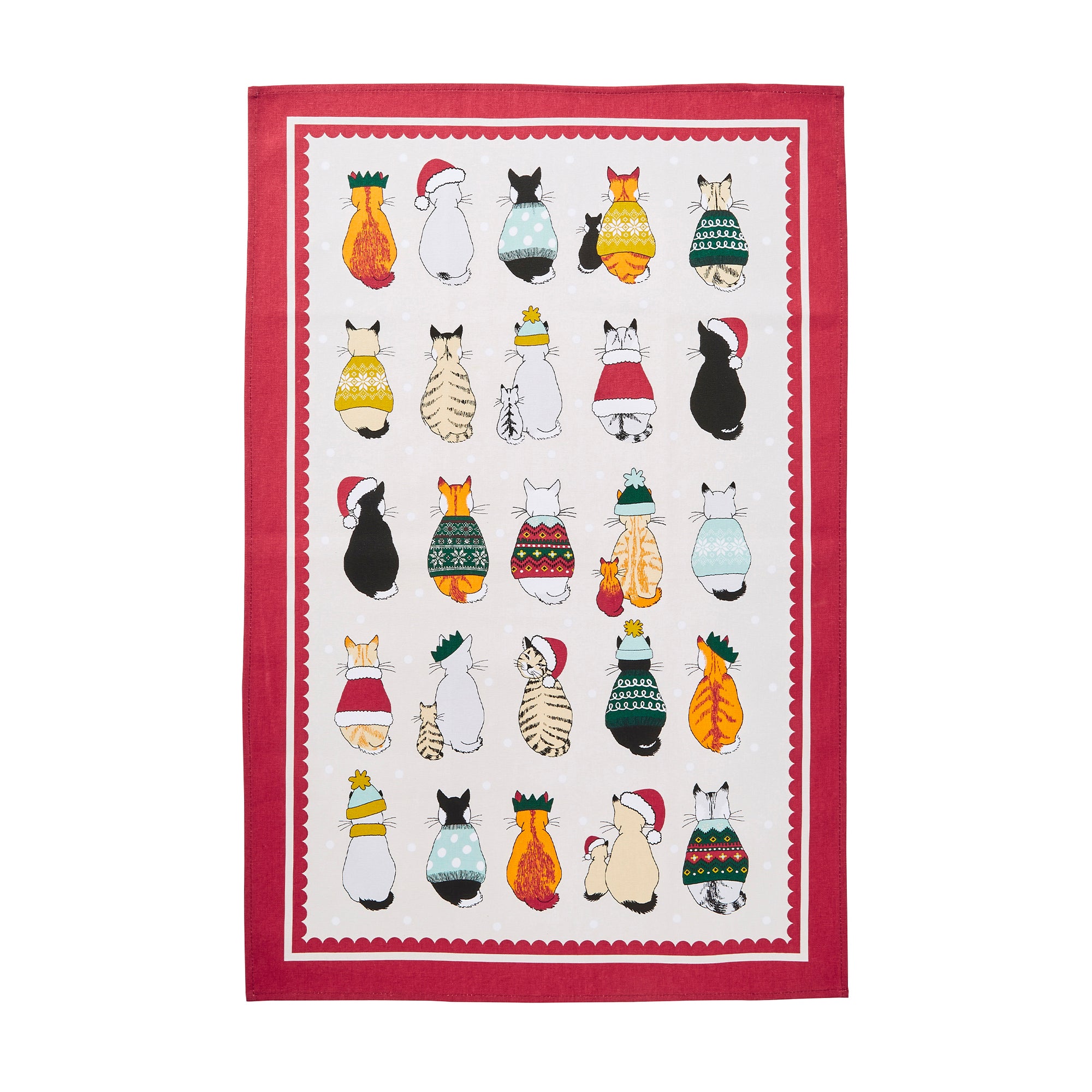 ulster-weavers-christmas-cats-in-waiting-baumwoll-geschirrtuch-in-rot image 1