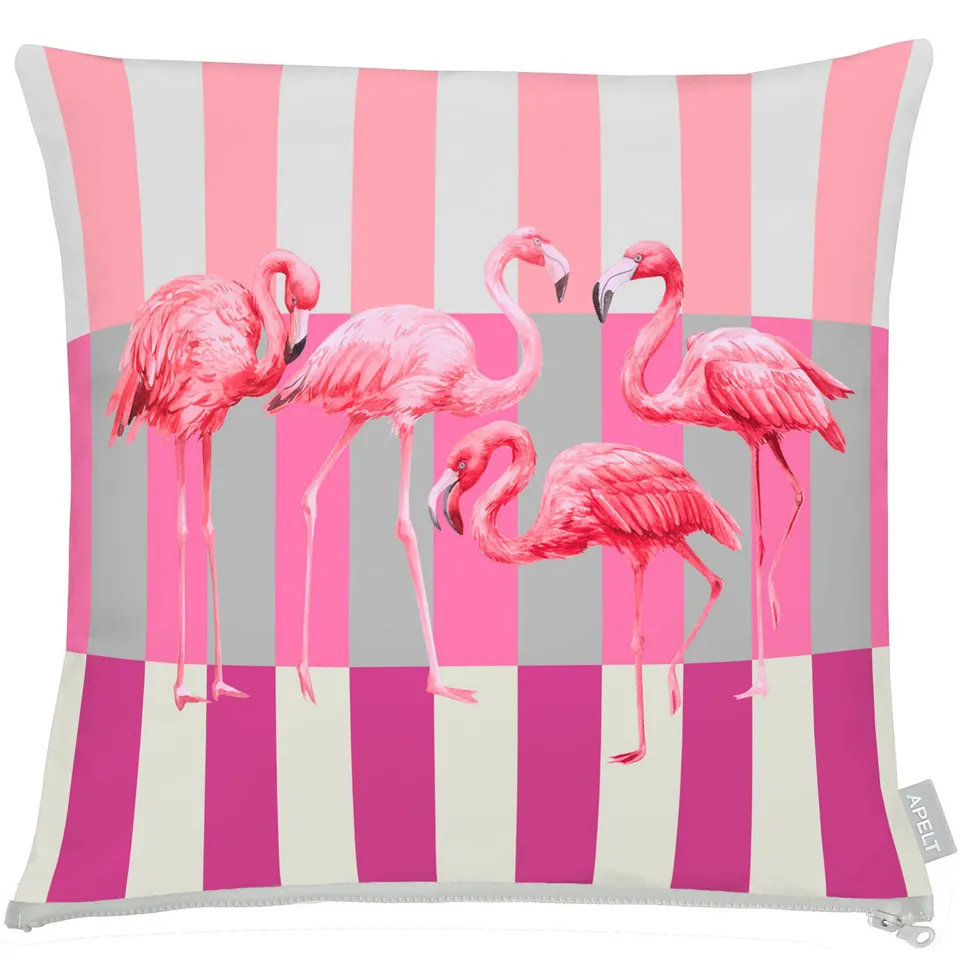 apelt-3803-kissenbezug-flamingos-auf-streifen-outdoor-mit-fleckschutz image 1
