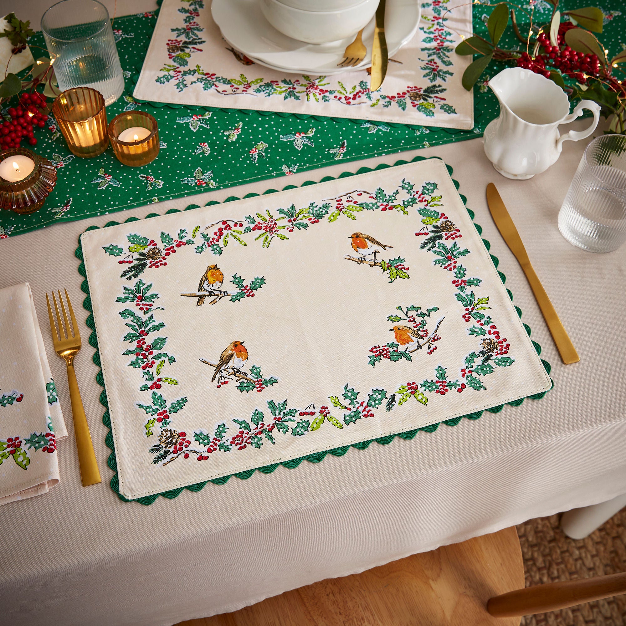ulster-weavers-christmas-robins-tischsets-2er-set-baumwolle-in-gr-n image 2