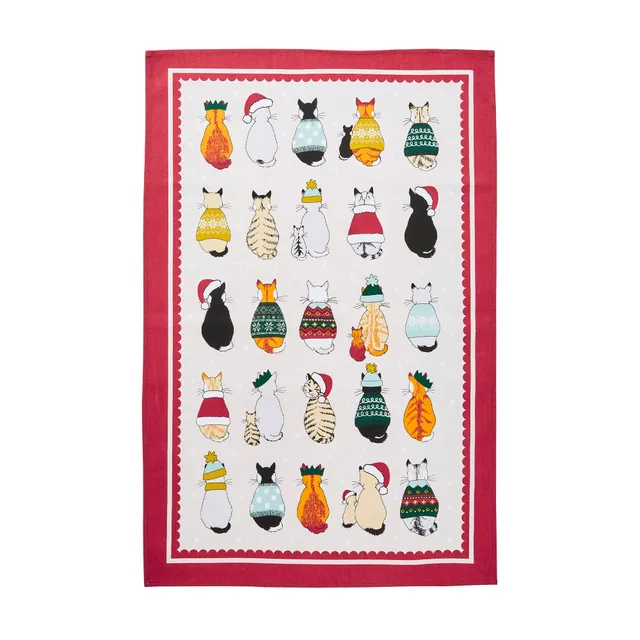ulster-weavers-christmas-cats-in-waiting-baumwoll-geschirrtuch-in-rot image 1