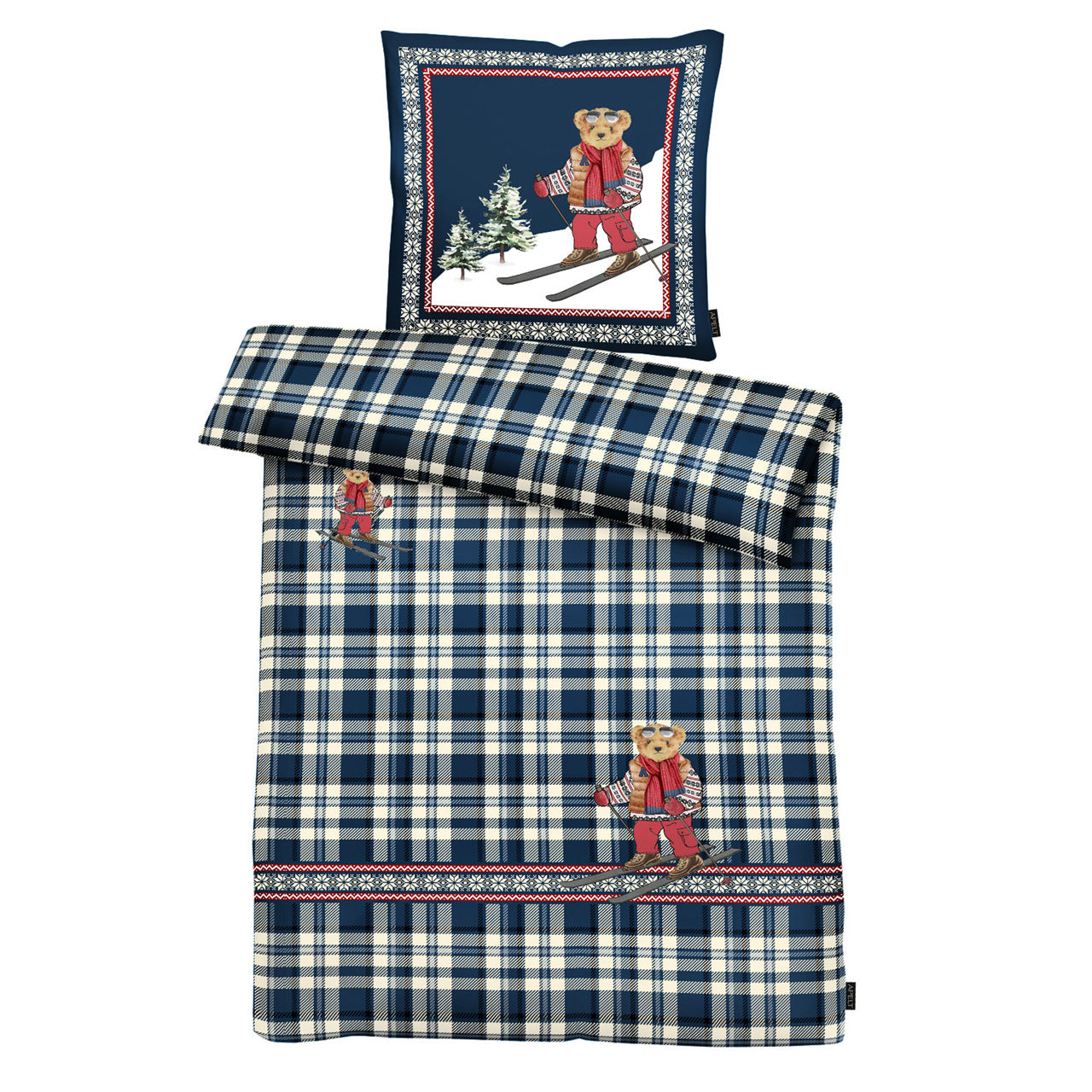 apelt-matti-bettw-sche-set-baumwoll-satin-karo-mit-b-r-auf-skiern image 2