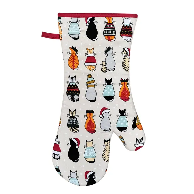 ulster-weavers-cats-in-waiting-weihnachts-ofenhandschuh-gauntlet-in-rot image 1